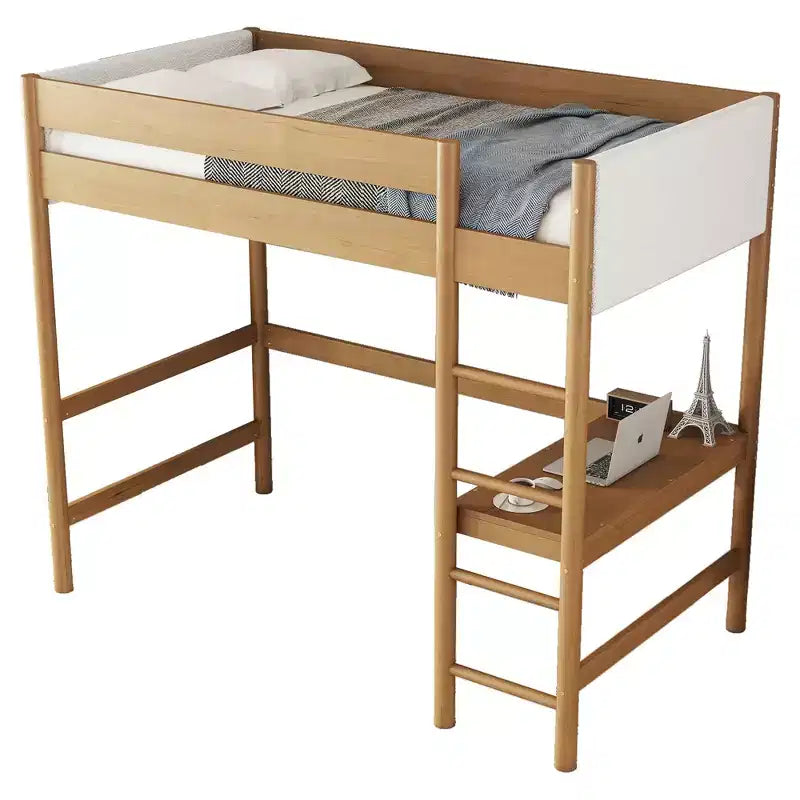 GDFStudio Kelsen Cama alta moderna de madera de caucho tamaño individual con escritorio y cabecera tapizada en Boucle