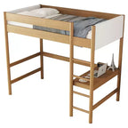 GDFStudio Kelsen Cama alta moderna de madera de caucho tamaño individual con escritorio y cabecera tapizada en Boucle