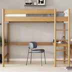 GDFStudio Kelsen Cama alta moderna de madera de caucho tamaño individual con escritorio y cabecera tapizada en Boucle