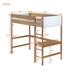 GDFStudio Kelsen Cama alta moderna de madera de caucho tamaño individual con escritorio y cabecera tapizada en Boucle