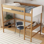 GDFStudio Kelsen Cama alta moderna de madera de caucho tamaño individual con escritorio y cabecera tapizada en Boucle