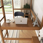 GDFStudio Kelsen Cama alta moderna de madera de caucho tamaño individual con escritorio y cabecera tapizada en Boucle
