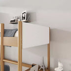 GDFStudio Kelsen Cama alta moderna de madera de caucho tamaño individual con escritorio y cabecera tapizada en Boucle