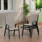 Juego de 4 sillas de comedor apilables que ahorran espacio para patio | Sillas de exterior de respaldo alto con tela de textileno transpirable | Marco de metal duradero, ideales para el césped