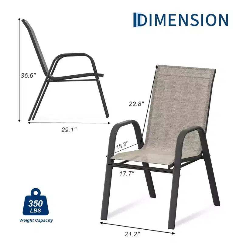 Juego de 4 sillas de comedor apilables que ahorran espacio para patio | Sillas de exterior de respaldo alto con tela de textileno transpirable | Marco de metal duradero, ideales para el césped