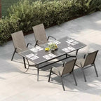 Juego de 4 sillas de comedor apilables que ahorran espacio para patio | Sillas de exterior de respaldo alto con tela de textileno transpirable | Marco de metal duradero, ideales para el césped