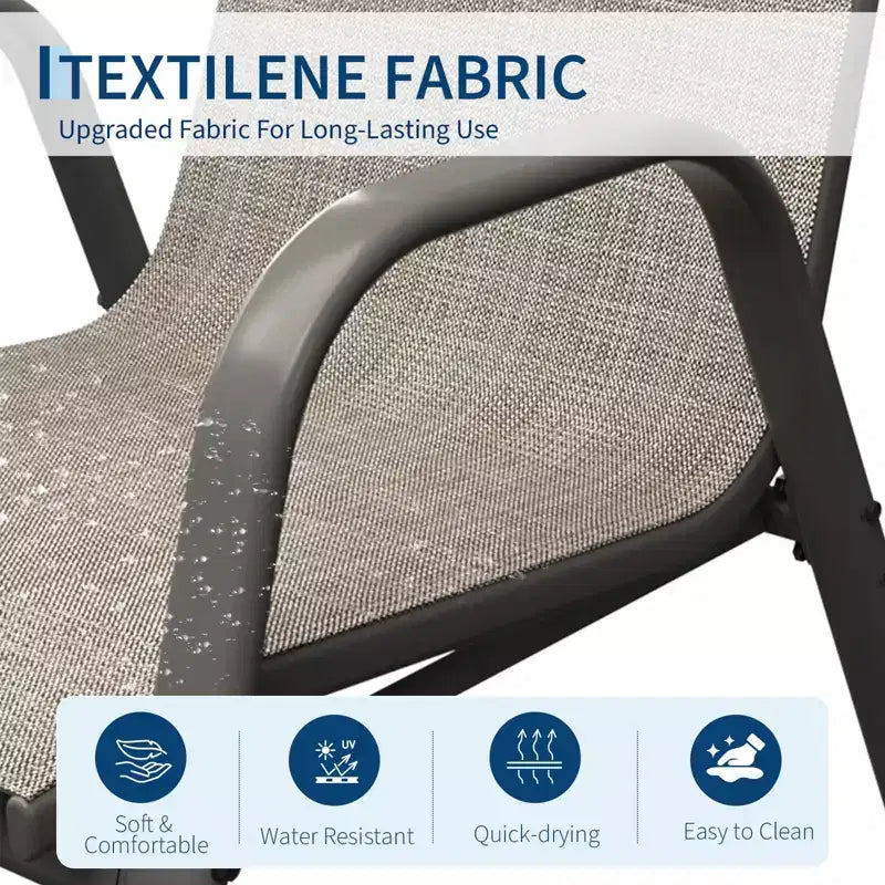 Juego de 4 sillas de comedor apilables que ahorran espacio para patio | Sillas de exterior de respaldo alto con tela de textileno transpirable | Marco de metal duradero, ideales para el césped