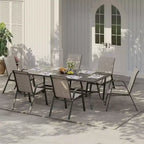 Juego de 4 sillas de comedor apilables que ahorran espacio para patio | Sillas de exterior de respaldo alto con tela de textileno transpirable | Marco de metal duradero, ideales para el césped