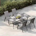 Juego de 4 sillas de comedor apilables que ahorran espacio para patio | Sillas de exterior de respaldo alto con tela de textileno transpirable | Marco de metal duradero, ideales para el césped