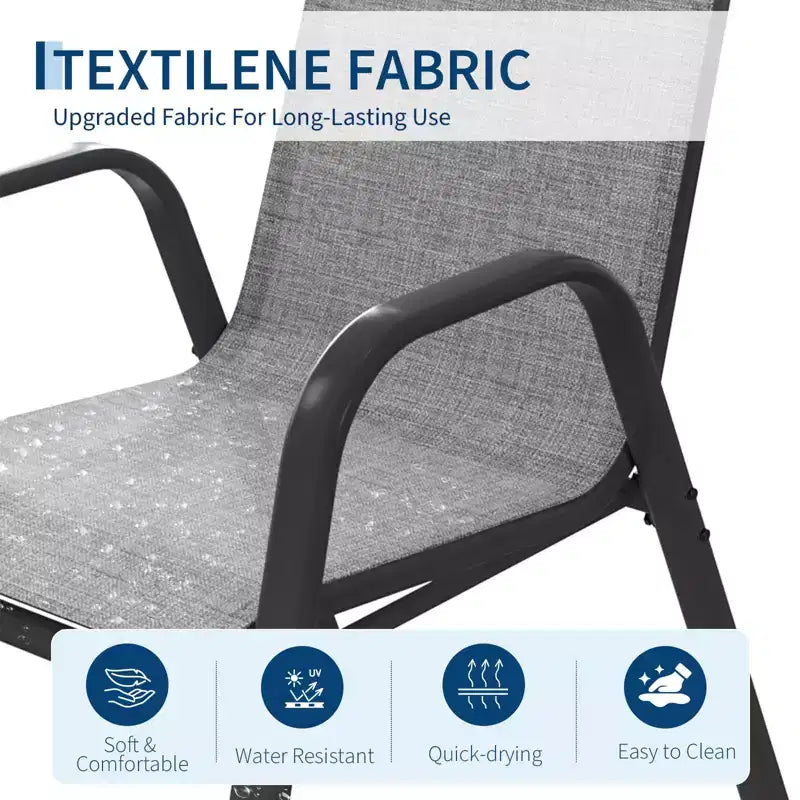 Juego de 4 sillas de comedor apilables que ahorran espacio para patio | Sillas de exterior de respaldo alto con tela de textileno transpirable | Marco de metal duradero, ideales para el césped