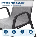 Juego de 4 sillas de comedor apilables que ahorran espacio para patio | Sillas de exterior de respaldo alto con tela de textileno transpirable | Marco de metal duradero, ideales para el césped