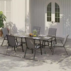 Juego de 4 sillas de comedor apilables que ahorran espacio para patio | Sillas de exterior de respaldo alto con tela de textileno transpirable | Marco de metal duradero, ideales para el césped