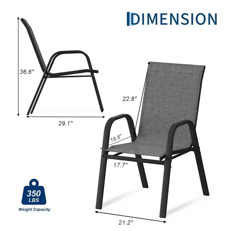 Juego de 4 sillas de comedor apilables que ahorran espacio para patio | Sillas de exterior de respaldo alto con tela de textileno transpirable | Marco de metal duradero, ideales para el césped