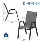 Juego de 4 sillas de comedor apilables que ahorran espacio para patio | Sillas de exterior de respaldo alto con tela de textileno transpirable | Marco de metal duradero, ideales para el césped