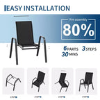 Juego de 4 sillas de comedor apilables que ahorran espacio para patio | Sillas de exterior de respaldo alto con tela de textileno transpirable | Marco de metal duradero, ideales para el césped
