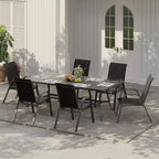 Juego de 4 sillas de comedor apilables que ahorran espacio para patio | Sillas de exterior de respaldo alto con tela de textileno transpirable | Marco de metal duradero, ideales para el césped