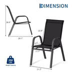 Juego de 4 sillas de comedor apilables que ahorran espacio para patio | Sillas de exterior de respaldo alto con tela de textileno transpirable | Marco de metal duradero, ideales para el césped
