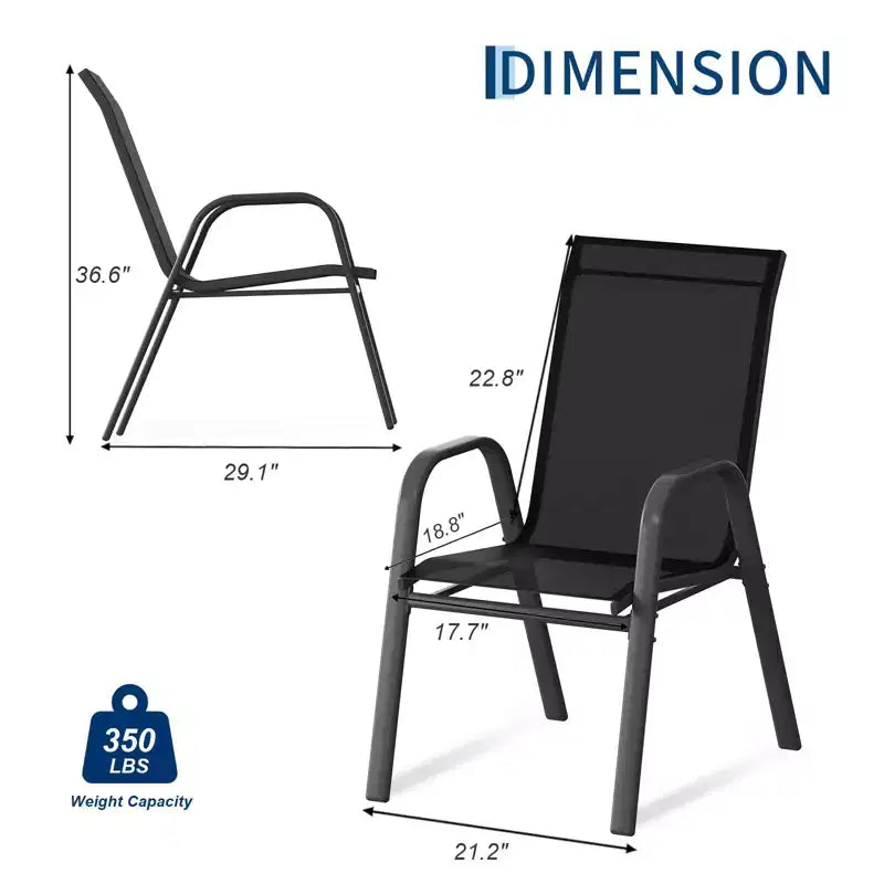 Juego de 4 sillas de comedor apilables que ahorran espacio para patio | Sillas de exterior de respaldo alto con tela de textileno transpirable | Marco de metal duradero, ideales para el césped