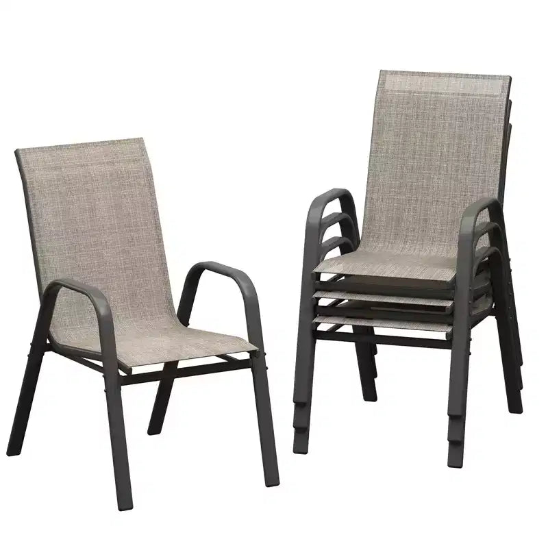 Juego de 4 sillas de comedor apilables que ahorran espacio para patio | Sillas de exterior de respaldo alto con tela de textileno transpirable | Marco de metal duradero, ideales para el césped