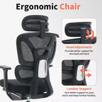 Silla de oficina ergonómica de malla, soporte lumbar ajustable, malla transpirable, silla giratoria para escritorio de ordenador, para oficina en casa