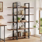 Lantine 5-Tier Bookshelf, Industrial Bookcase, Vintage Tall Book Rack, 70 H x 11 D x 47 W, for Bedroom, Living Room, Home Office, Rustic Brown