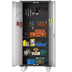 72 Heavy Duty Steel Rolling Tool Cabinet with Lock & Pegboard, 4 Adjustable Shelves, Mobile Industrial Storage Organizer for Garage, Workshop & Home