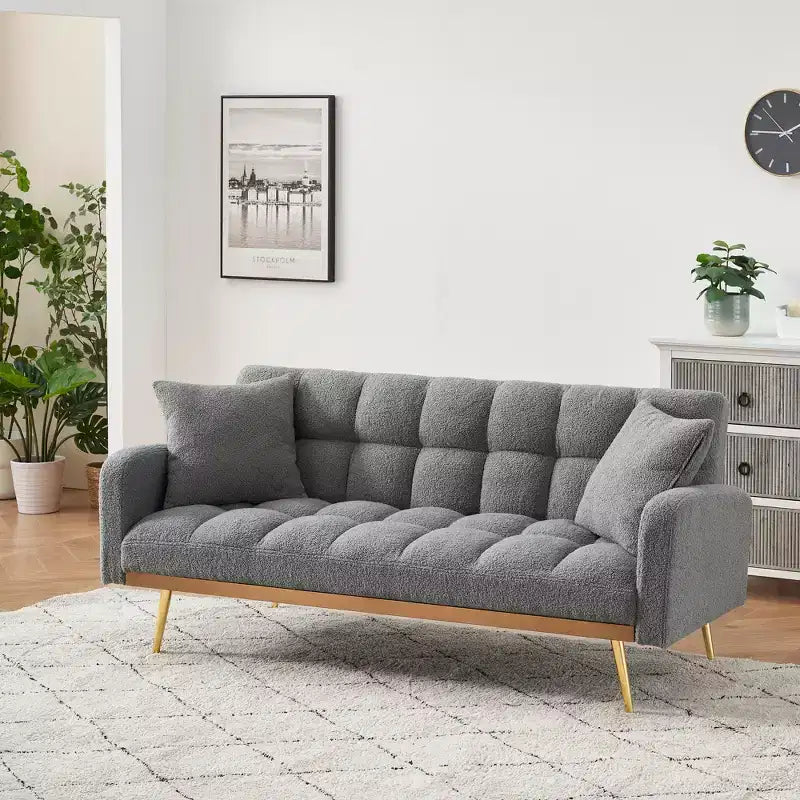 GDFStudio Smin sofá cama tapizado moderno de 69 cm de madera Teddy con respaldo ajustable