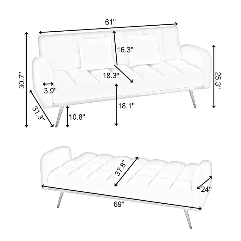 GDFStudio Smin sofá cama tapizado moderno de 69 cm de madera Teddy con respaldo ajustable