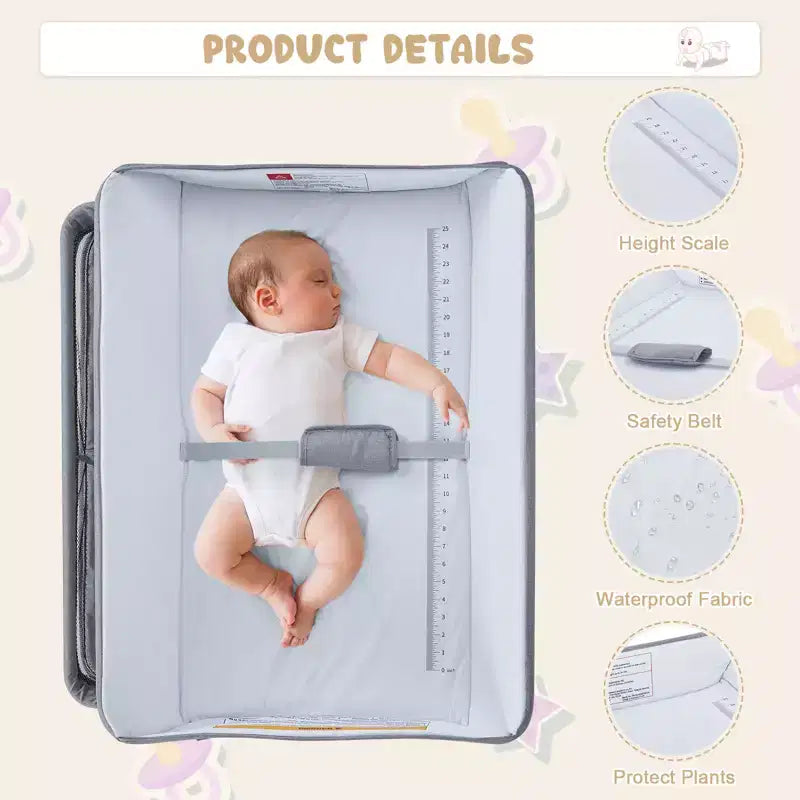 Cambiador de Bebé Portátil Ajustable con Ruedas, 2 Cajones y Superficie Impermeable, Estación Plegable para Pañales, Organizador Móvil de Guardería para Recién Nacidos