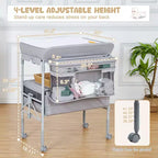Cambiador de Bebé Portátil Ajustable con Ruedas, 2 Cajones y Superficie Impermeable, Estación Plegable para Pañales, Organizador Móvil de Guardería para Recién Nacidos