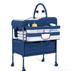 Portable Adjustable Baby Changing Table with Wheels, 2 Drawers & Waterproof Top, Collapsible Diaper Station, Mobile Nursery Organizer for Newborns