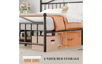 Cama de plataforma de metal, cabecero de hierro forjado victoriano, almacenamiento debajo de la cama, sin ruido, sin necesidad de somier, negro