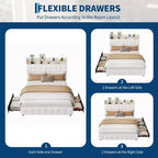 Base de Cama Tapizada Matrimonial con Cabecera y 2 Cajones de Almacenamiento