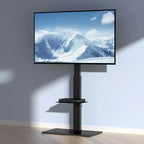 Soporte de TV de suelo giratorio de altura regulable para televisores de 32 a 85 pulgadas con base de cristal templado - Negro