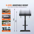 Soporte de TV de suelo giratorio de altura regulable para televisores de 32 a 85 pulgadas con base de cristal templado - Negro