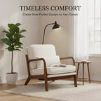 Sillón moderno Summit Adventure con brazos, estructura de madera maciza color crema y cojín lumbar, asiento auxiliar para sala de estar
