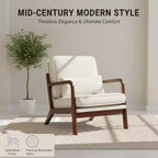 Sillón moderno Summit Adventure con brazos, estructura de madera maciza color crema y cojín lumbar, asiento auxiliar para sala de estar