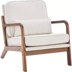 Summit Adventure Modern Lounge Chair with Arms Cream Solid Wood Frame & Waist Cushion Accent Seating for Living Room