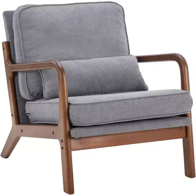 Sillón moderno Summit Adventure con brazos, estructura de madera maciza color crema y cojín lumbar, asiento auxiliar para sala de estar