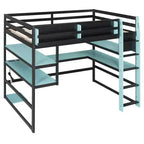 Cama alta gamer moderna completa Luxystar con escritorio iluminado, estantería de almacenamiento, estantes y tomas de corriente