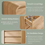 Cómoda moderna de 5 cajones de 114 cm de alto con perfil curvo, arcón de madera de mediados de siglo, textura natural para dormitorio/sala de estar, roble natural