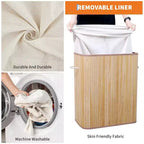 Cesto de ropa de bambú con tapa 104 litros Cesto de ropa plegable de madera con bolsa interior lavable Almacenamiento delgado para dormitorios pequeños, apartamentos y residencias universitarias