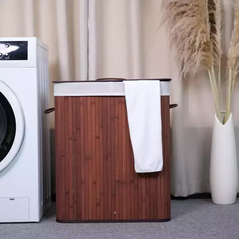 Cesto de ropa de bambú con tapa 104 litros Cesto de ropa plegable de madera con bolsa interior lavable Almacenamiento delgado para dormitorios pequeños, apartamentos y residencias universitarias