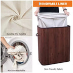 Cesto de ropa de bambú con tapa 104 litros Cesto de ropa plegable de madera con bolsa interior lavable Almacenamiento delgado para dormitorios pequeños, apartamentos y residencias universitarias