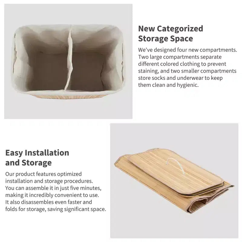 Cesto de ropa de bambú con tapa 104 litros Cesto de ropa plegable de madera con bolsa interior lavable Almacenamiento delgado para dormitorios pequeños, apartamentos y residencias universitarias