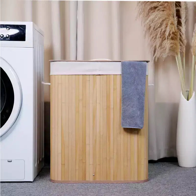 Cesto de ropa de bambú con tapa 104 litros Cesto de ropa plegable de madera con bolsa interior lavable Almacenamiento delgado para dormitorios pequeños, apartamentos y residencias universitarias