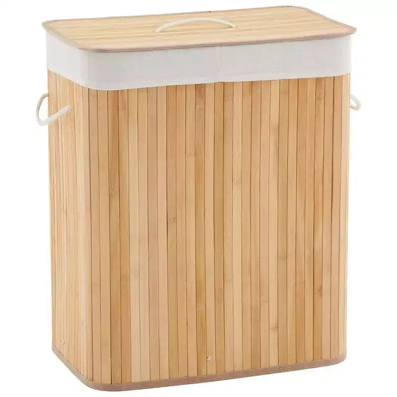 Cesto de ropa de bambú con tapa 104 litros Cesto de ropa plegable de madera con bolsa interior lavable Almacenamiento delgado para dormitorios pequeños, apartamentos y residencias universitarias