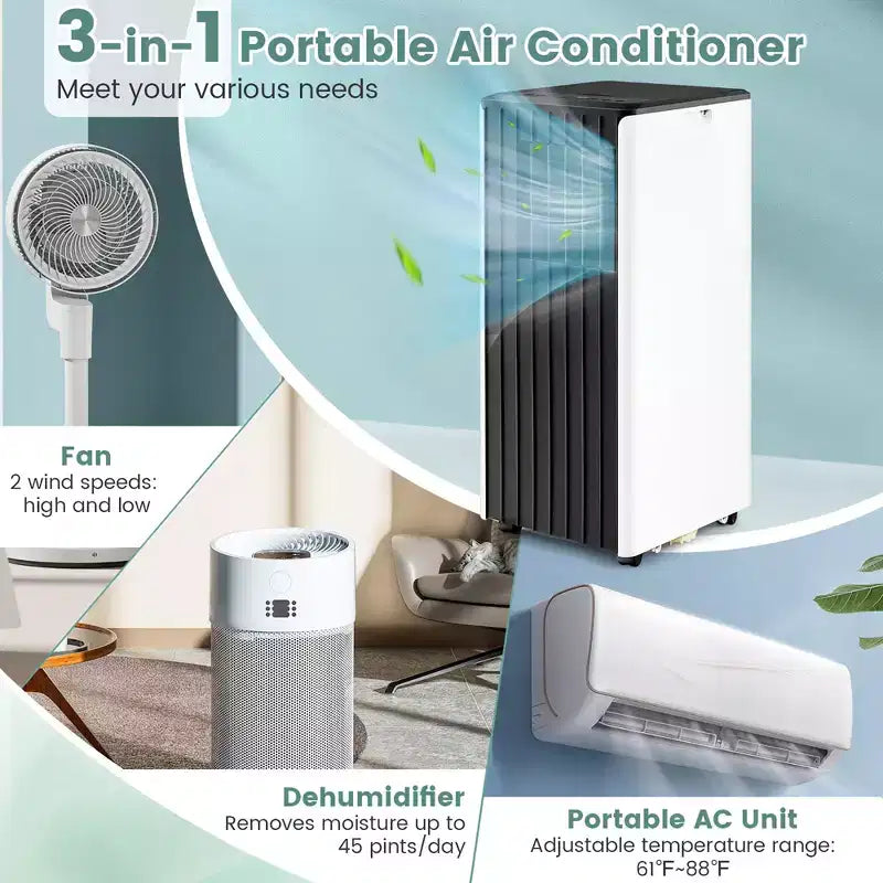 Costway 8000 BTU ASHRAE Portable Air Conditioner 3-in-1 AC Unit w/ Cool Dehum Fan Sleep Mode