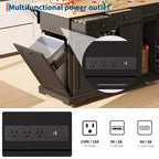 Isla de cocina de 54 pulgadas con toma de corriente, hojas abatibles y gabinete para basura, carrito de cocina rodante con 2 puertas correderas tipo granero, 3 cajones, mesa grande para café.