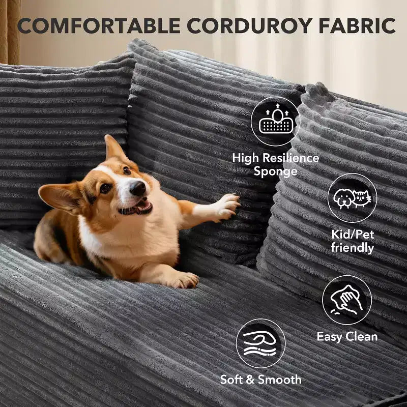 Sofá seccional reversible DobleePy 106, sofá nube en forma de L con chaise longue de gran tamaño, sofá de espuma viscoelástica de 3 asientos, montaje sin herramientas, orientación derecha